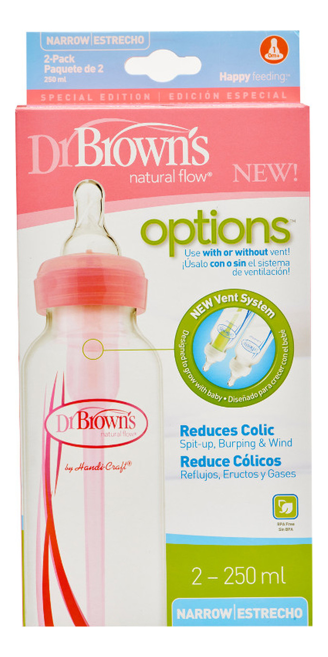 

Бутылочка с узким горлышком антиколик Natural Flow Options SB82305 2*250мл (розовая)