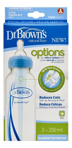 

Бутылочка с узким горлышком антиколик Natural Flow Options SB82405 2*250мл (синяя)