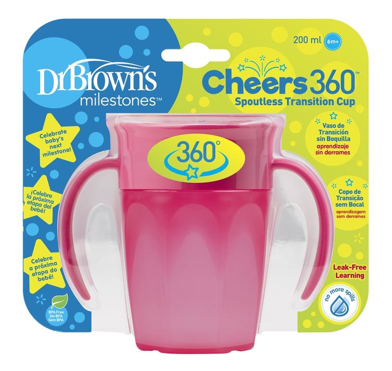 

Чашка-непроливайка с ручками Milestones Cheers 360 200мл (розовая)
