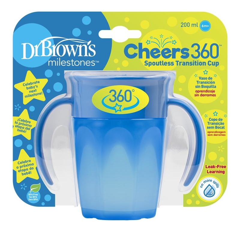 

Чашка-непроливайка с ручками Milestones Cheers 360 200мл (синяя)