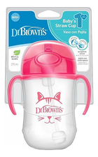 Dr. Brown's Чашка-непроливайка с гибкой трубочкой с грузиком, ручками и откидывающейся крышкой Baby's 1st Straw Cup 6+ TC91011 270мл