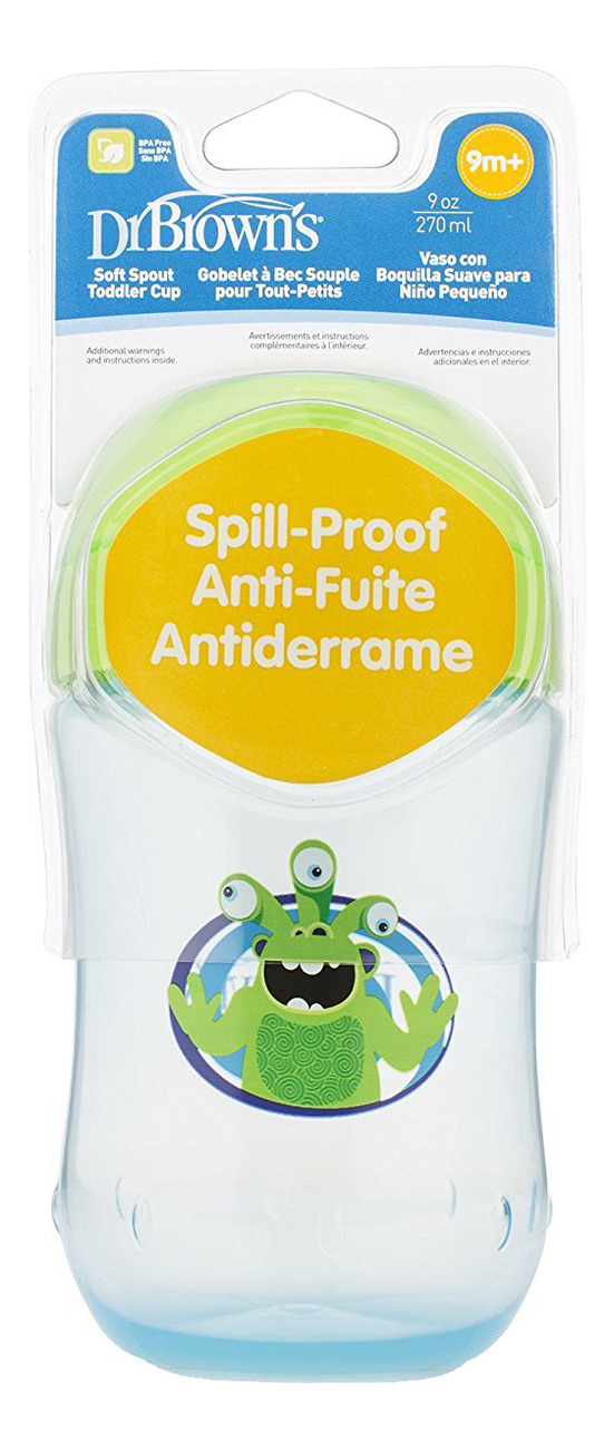 

Чашка-непроливайка с мягким носиком и откидывающейся крышкой Soft Spout Toddler Cup Blue Monster 9+ TC91004 270мл