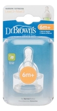 Dr. Brown's Соски силиконовые к бутылочкам с узким горлышком Natural Flow (от 6 мес, 2шт)