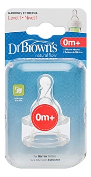 Соски силиконовые к бутылочкам с узким горлышком для новорожденных детей Natural Flow 2шт