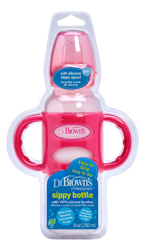 Купить Бутылочка-поильник с узким горлышком Natural Flow Milestones Sippy Bottle SB81057 250мл (от 6 мес, розовая), Dr. Brown's