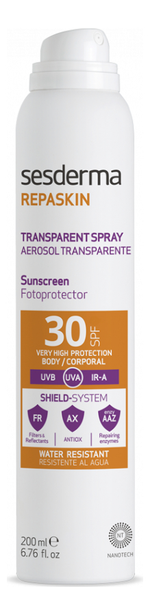 

Солнцезащитный спрей для тела Repaskin Transparente Aerosol 200мл: Спрей SPF30, Солнцезащитный спрей для тела Repaskin Transparente Aerosol 200мл