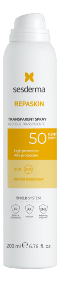 

Солнцезащитный спрей для тела Repaskin Transparente Aerosol 200мл: Спрей SPF50, Солнцезащитный спрей для тела Repaskin Transparente Aerosol 200мл