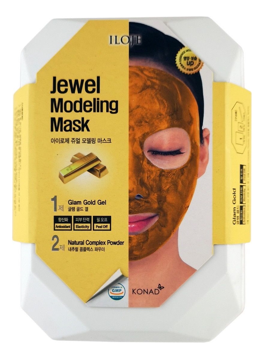 

Моделирующая маска для лица с частицами золота Iloje Jewel Modeling Mask Glam Gold 55г: Маска 1шт (гель 50г + пудра 5г + лопатка + ванночка), Моделирующая маска для лица с частицами золота Iloje Jewel Modeling Mask Glam Gold 55г