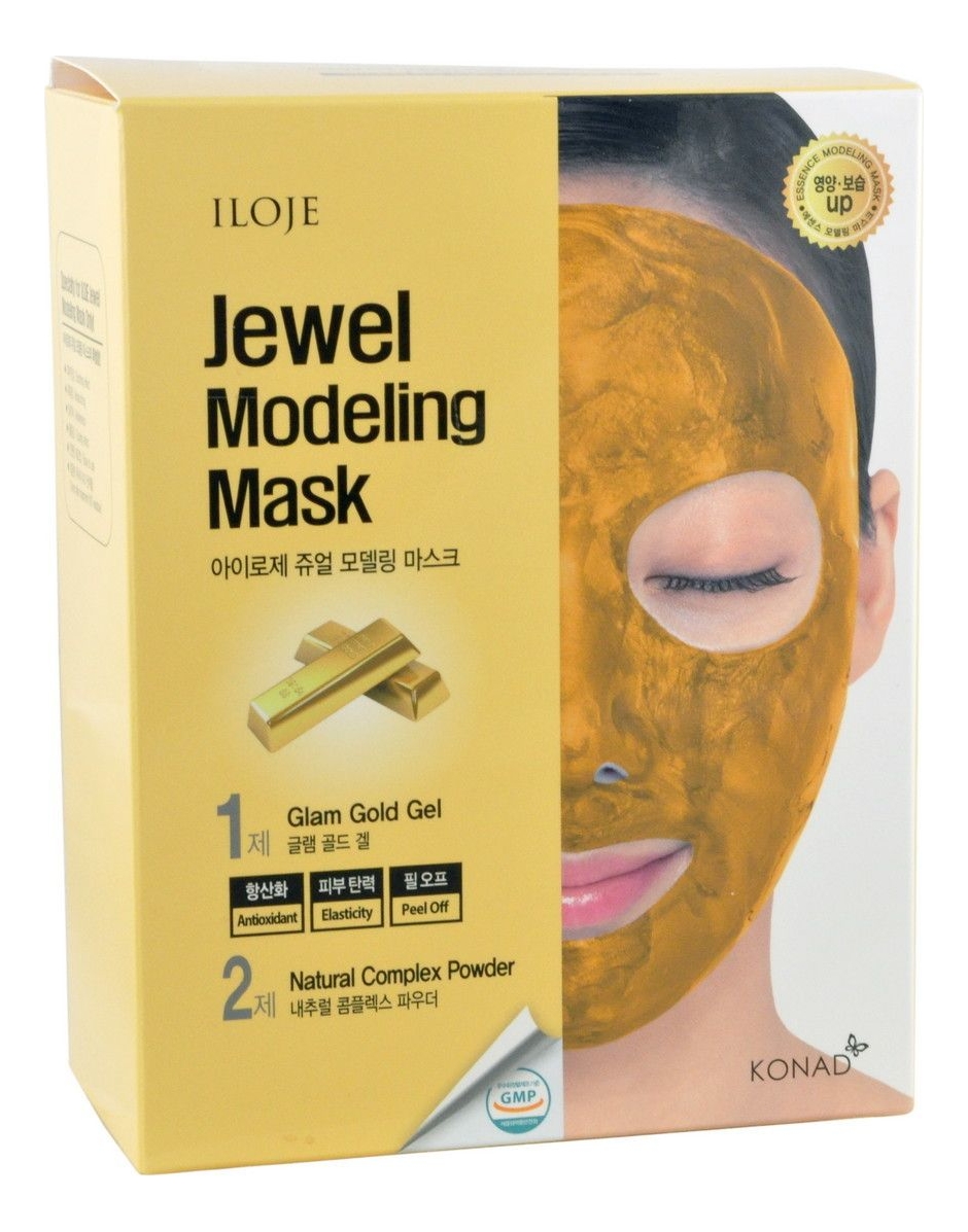 

Моделирующая маска для лица с частицами золота Iloje Jewel Modeling Mask Glam Gold 55г: Маска 5шт (гель 50г + пудра 5г + лопатка), Моделирующая маска для лица с частицами золота Iloje Jewel Modeling Mask Glam Gold 55г