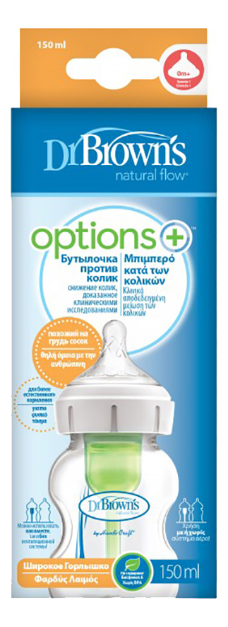 

Бутылочка с широким горлышком антиколик Natural Flow Options+ WB51600 150мл