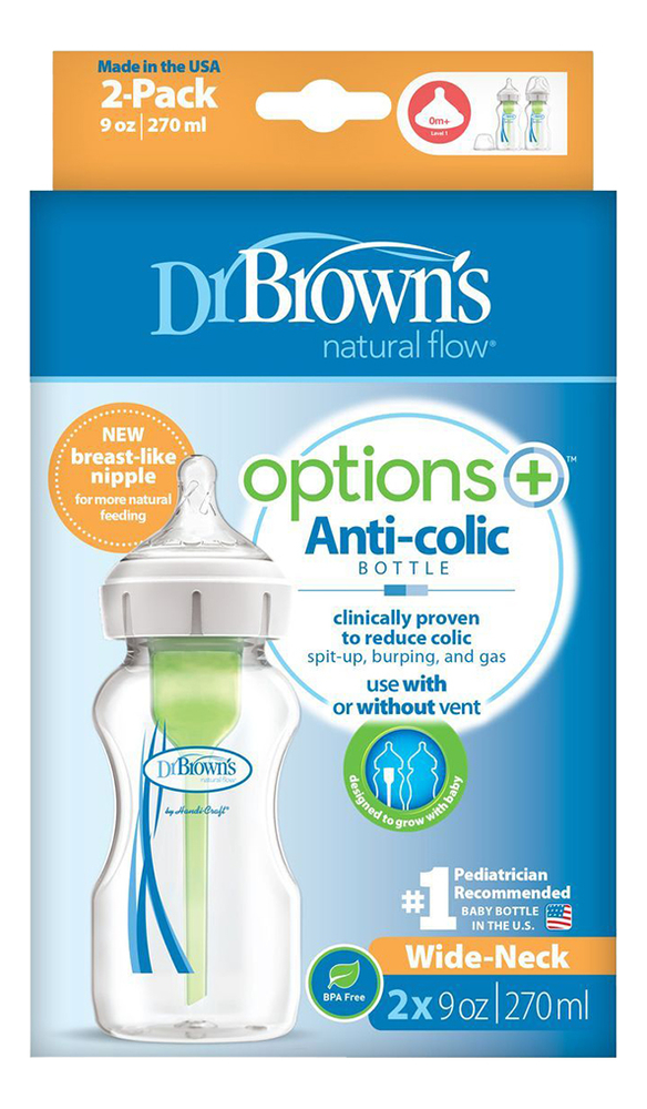 

Бутылочка с широким горлышком антиколик Natural Flow Options+ WB92600 2*270мл