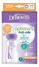 Dr. Brown's Бутылочка с широким горлышком антиколик Natural Flow Options+ WB92603 2*270мл (сиреневая)