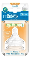 Dr. Brown's Соски силиконовые к бутылочкам с широким горлышком Natural Flow Options+ WN2201 (от 3 мес, 2шт)