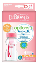 Dr. Brown's Бутылочка с широким горлышком антиколик Natural Flow Options+ WB92601 2*270мл (розовая)