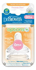 Dr. Brown's Соски силиконовые к бутылочкам с широким горлышком для недоношенных детей Natural Flow Options+ WN0201 2шт