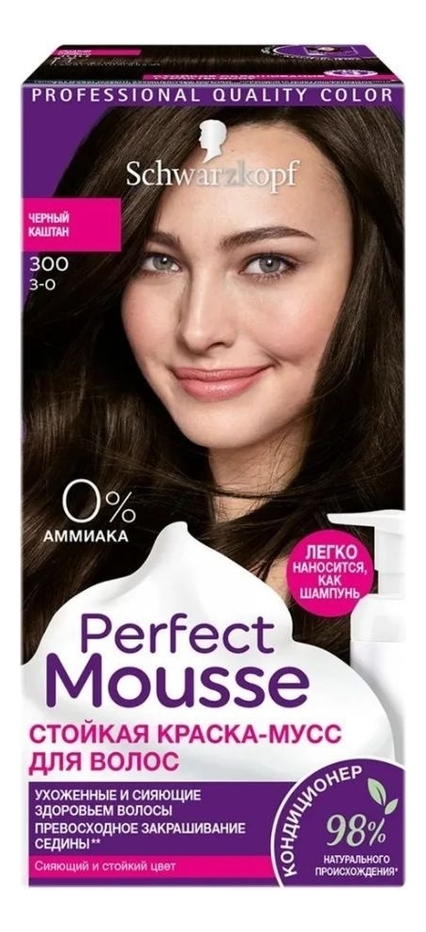 

Стойкая крем-краска для волос Perfect Mousse 92,5мл: 300 Черный Каштан, Стойкая крем-краска для волос Perfect Mousse 92,5мл
