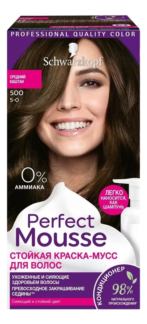 Купить Стойкая крем-краска для волос Perfect Mousse 92, 5мл: 500 Средний каштан, Schwarzkopf Professional