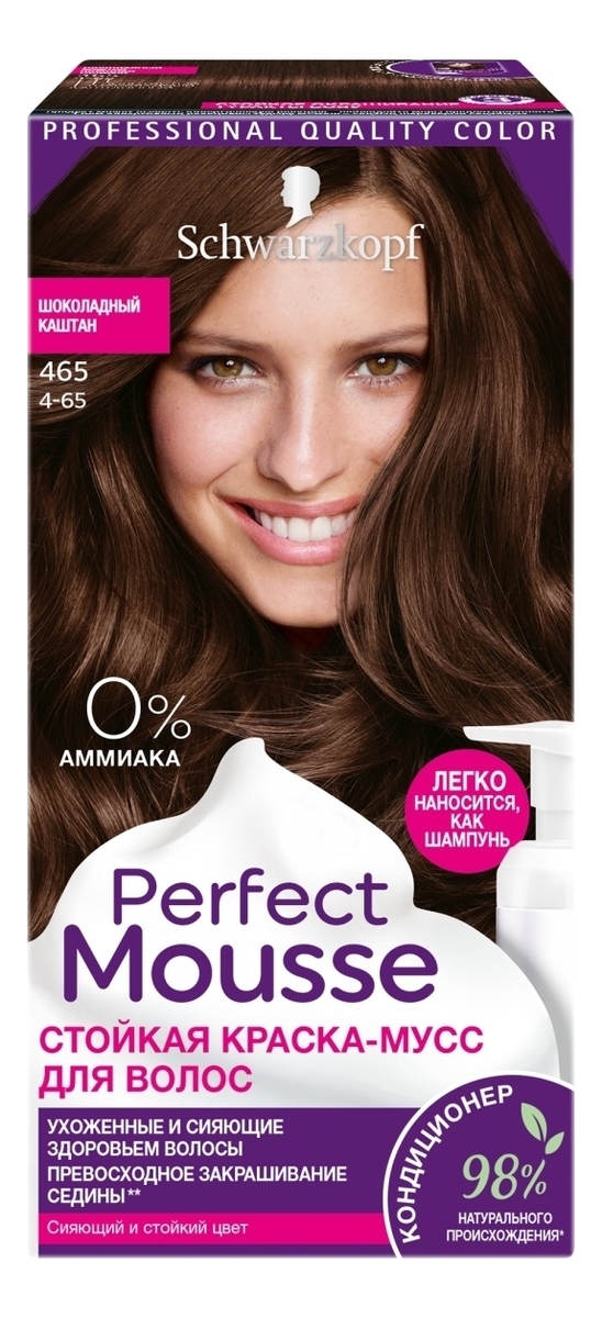 

Стойкая крем-краска для волос Perfect Mousse 92,5мл: 465 Шоколадный каштан, Стойкая крем-краска для волос Perfect Mousse 92,5мл