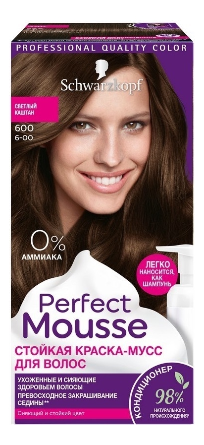

Стойкая крем-краска для волос Perfect Mousse 92,5мл: 600 Светлый Каштан, Стойкая крем-краска для волос Perfect Mousse 92,5мл