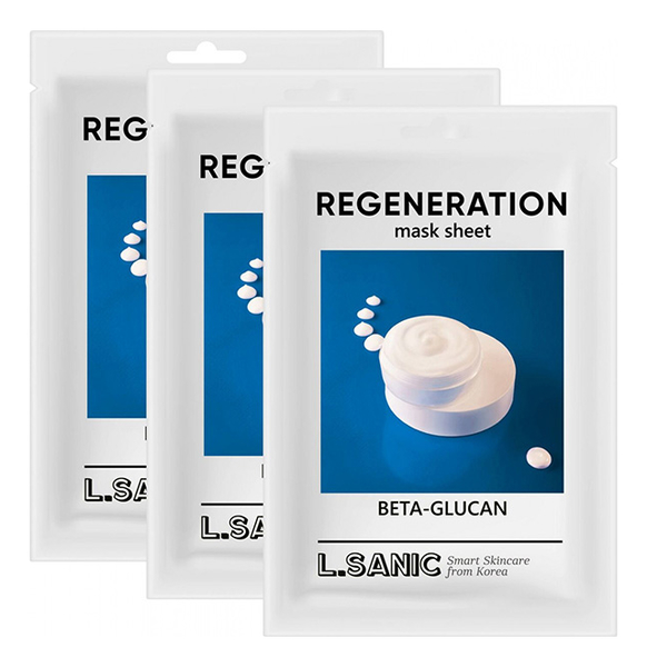 

Тканевая маска для лица с бета-глюканом Beta-Glucan Regeneration Mask Sheet 25мл: Маска 3шт, Тканевая маска для лица с бета-глюканом Beta-Glucan Regeneration Mask Sheet 25мл