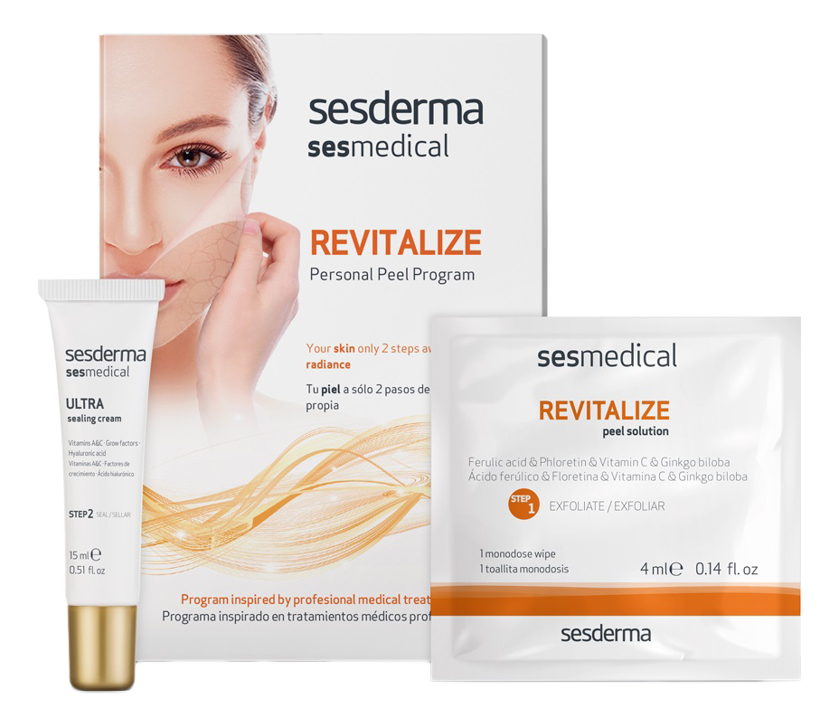 

Ревитализирующая программа для лица Sesmedical Revitalize Personal Peel Program (салфетки 4шт + крем-пилинг 15мл)