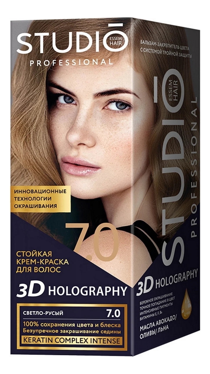 

Стойкая крем-краска для волос 3D Holography: 7.0 Светло-русый, Стойкая крем-краска для волос 3D Holography