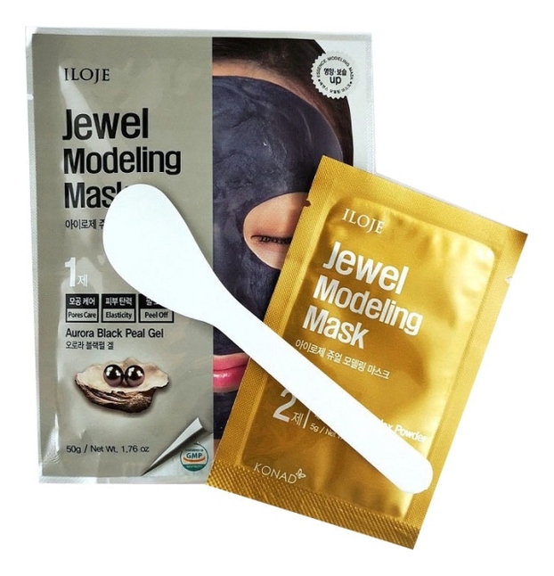 

Моделирующая маска для лица с черным жемчугом Iloje Jewel Modeling Mask Aurora Black Pearl 55г: Маска 1шт (гель 50г + пудра 5г + лопатка), Моделирующая маска для лица с черным жемчугом Iloje Jewel Modeling Mask Aurora Black Pearl 55г
