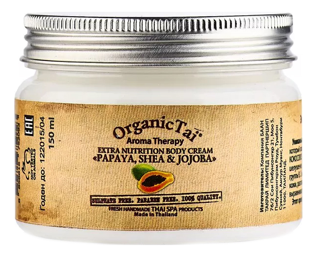 Купить Экстрапитательный крем для тела Extra Nutrition Body Cream Papaya, Shea & Jojoba 150мл, Shea & Jojoba 150мл, Organic Tai