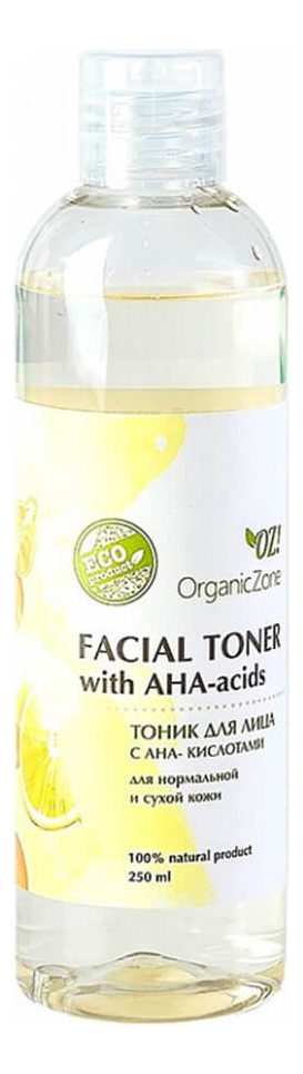 Купить Тоник для нормальной и сухой кожи лица Facial Toner With AHA-Acids 250мл: Тоник 250мл, OrganicZone
