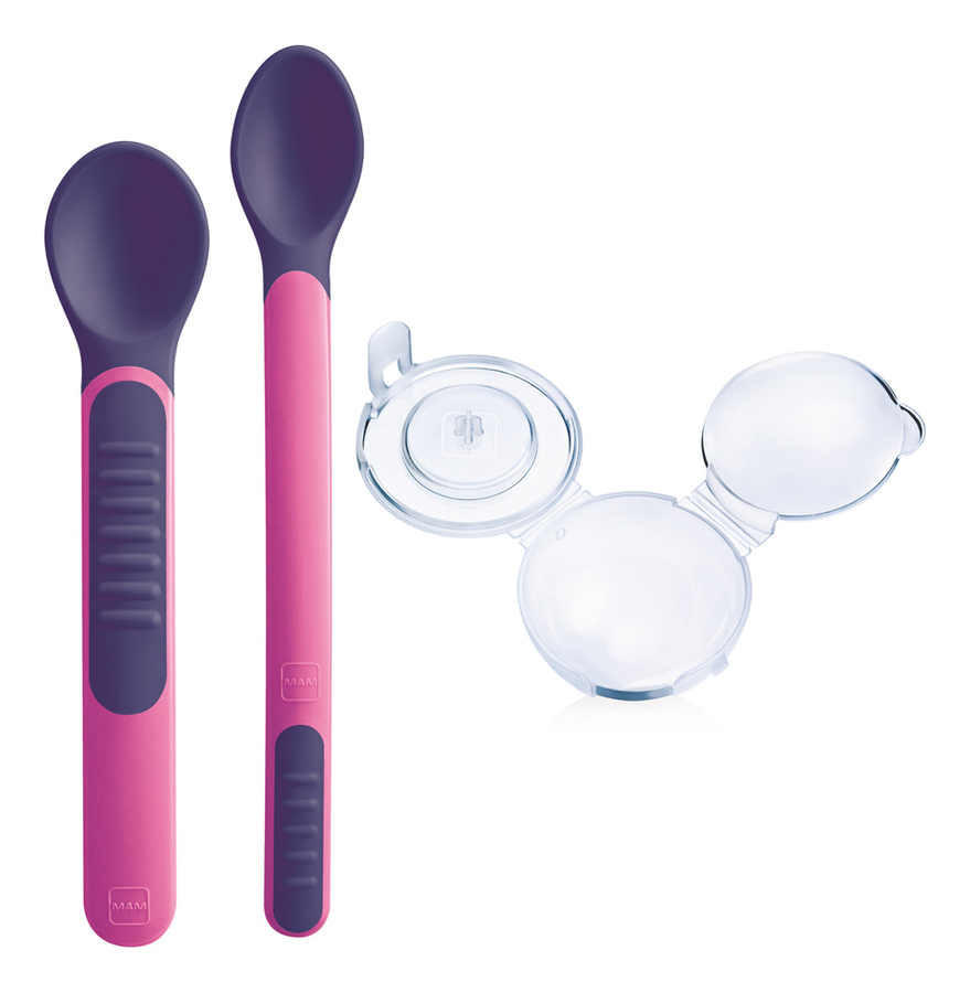 

Детские ложки с защитным контейнером Feeding Spoons & Cover 3 Parts (2шт, от 6мес, розовый)