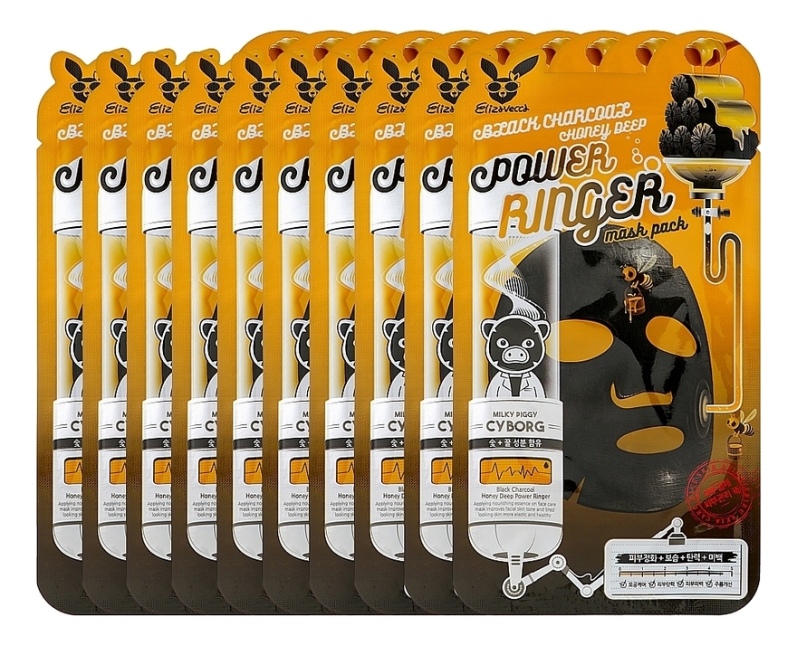 

Тканевая маска для лица с углем и медом Black Charcoal Honey Deep Power Ringer Mask Pack 23мл: Маска 10шт, Тканевая маска для лица с углем и медом Black Charcoal Honey Deep Power Ringer Mask Pack 23мл