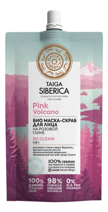 

Био маска-скраб для лица на розовой глине 3 в 1 Doctor Taiga Pink Volcano 100мл