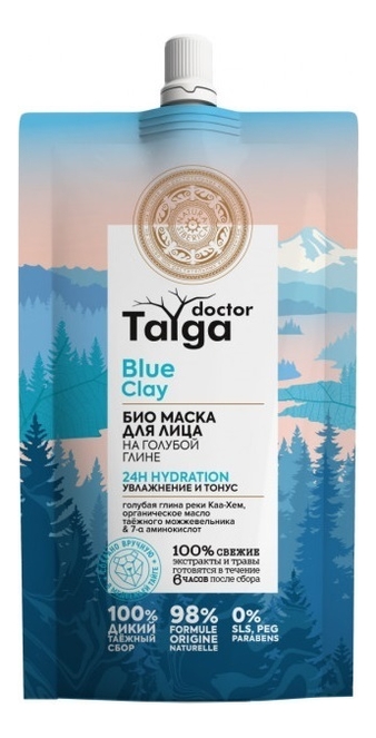 Био маска для лица Увлажнение и тонус Doctor Taiga Blue Clay 100мл