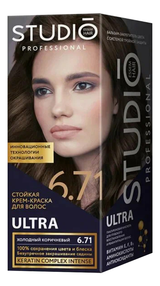 Стойкая крем-краска для волос 100% закрашивание седины Ultra 50/50/15мл: 6.71 Холодный коричневый