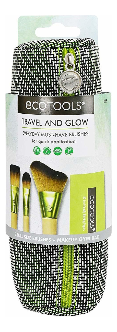 Купить Набор для макияжа Travel And Glow Beauty Kit (кисть д/макияжа + косметичка + влажные салфетки), EcoTools