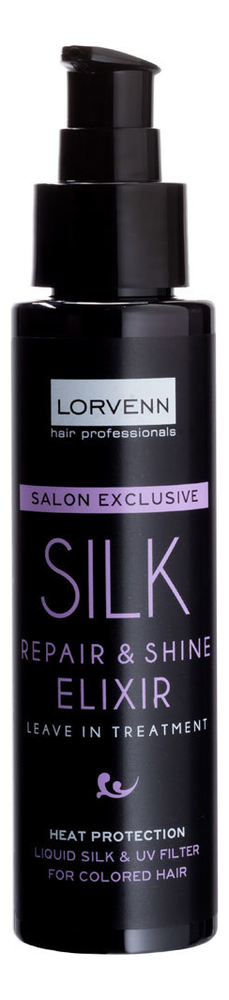 эликсир с жидким шелком lorvenn silk repair Эликсир с жидким шелком для ухода за поврежденными и окрашенными волосами Salon Exclusive Silk Repair & Shine Elixir 100мл