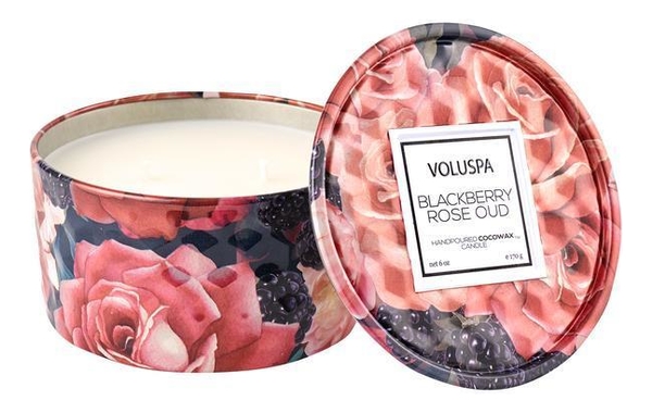 

Ароматическая свеча Blackberry Rose Oud (Ежевика, Роза и Уд): свеча в металлическом подсвечнике с 2 фитилями 170г, Ароматическая свеча Blackberry Rose Oud (Ежевика, Роза и Уд)
