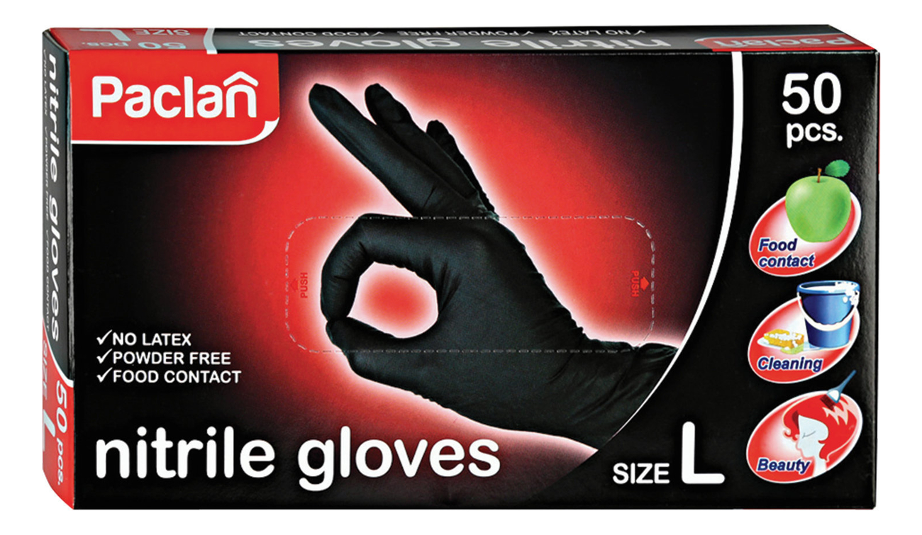 

Paclan Нитриловые перчатки Nitrile Gloves 50шт: Размер L, Paclan Нитриловые перчатки Nitrile Gloves 50шт