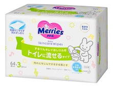 Merries Детские влажные салфетки Baby Skincare Wipes Flushable 64шт