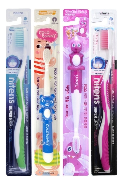 Набор зубных щеток Семейный (для детей 3-8 лет 1шт + для детей 4-10 лет 1шт + для взрослых 2шт)