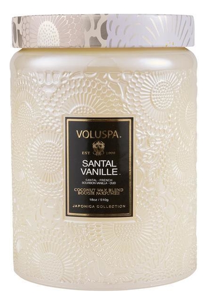 

Ароматическая свеча Santal Vanille (Сандал и ваниль): свеча в большом стеклянном подсвечнике 453г, Ароматическая свеча Santal Vanille (Сандал и ваниль)
