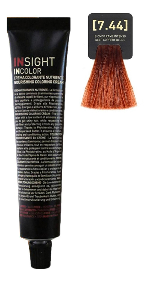 Купить Крем-краска для волос с фитокератином Incolor Crema Colorante 100мл: 7.44 Медный интенсивный блондин, INSIGHT