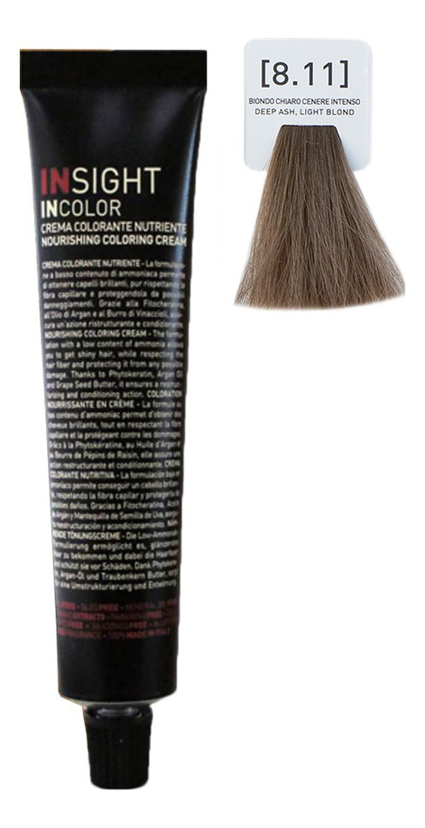 

Крем-краска для волос с фитокератином Incolor Crema Colorante 100мл: 8.11 Интенсивно-пепельный светлый блондин, Крем-краска для волос с фитокератином Incolor Crema Colorante 100мл