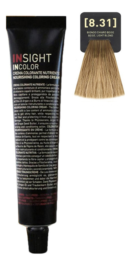 

Крем-краска для волос с фитокератином Incolor Crema Colorante 100мл: 8.31 Бежевый светлый блондин, Крем-краска для волос с фитокератином Incolor Crema Colorante 100мл