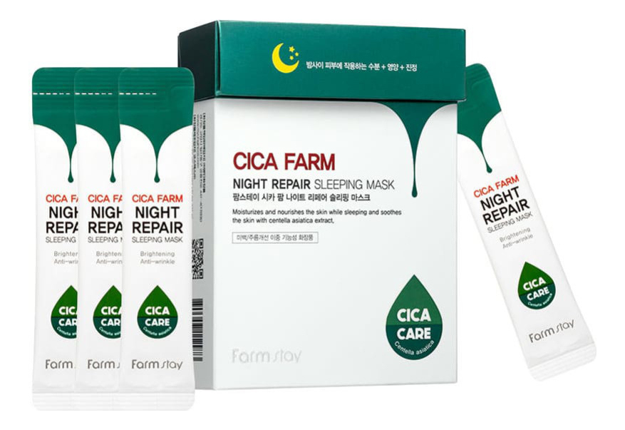 Ночная маска для лица с экстрактом центеллы Cica Farm Night Repair Sleeping Mask 20*4мл: Маска 20*4мл line repair firm collagen boost mask