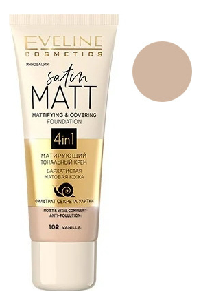 

Тональный крем для лица Satin Matt Mattifying Foundation 30мл: 102 Vanilla, Тональный крем для лица Satin Matt Mattifying Foundation 30мл