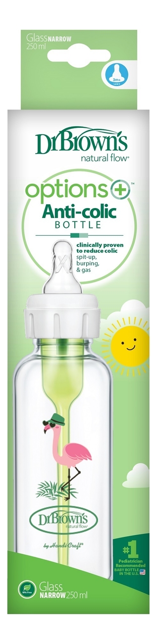 

Бутылочка с узким горлышком антиколик, соска 3мес+ Natural Flow Options SB81631 250мл (фламинго)