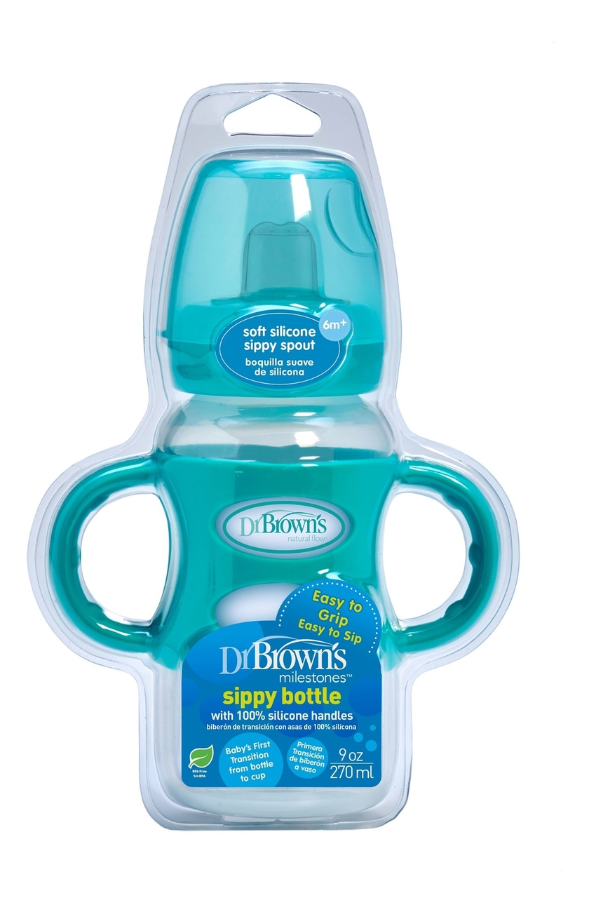 

Поильник с силиконовыми ручками Natural Flow Milestones Sippy Bottle WB91004 270мл (бирюзовый, совместимый с бутылочкой Options+ с широким горлышком)