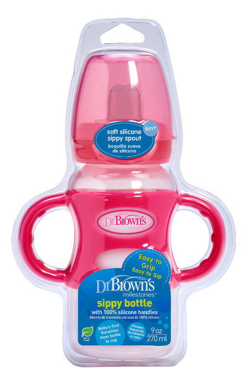 Купить Поильник с силиконовыми ручками Natural Flow Milestones Sippy Bottle WB91002 270мл (розовый, совместимый с бутылочкой Options+ с широким горлышком), Dr. Brown's