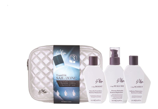 Дорожный набор для термозащиты волос в белой стеганой косметичке Sailzone Beauty Bag (шампунь 100мл + кондиционер 100мл + сыворотка 100мл)